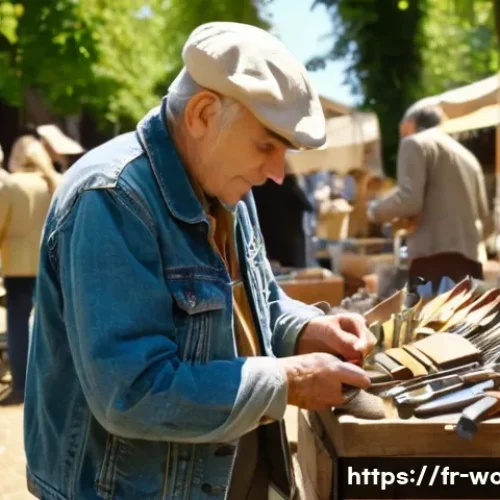 Home 24 중고 목공 공구 거래 팁 - **Prompt:** "A vibrant, bustling French 'brocante' or flea market scene on a sunny weekend morning. ...