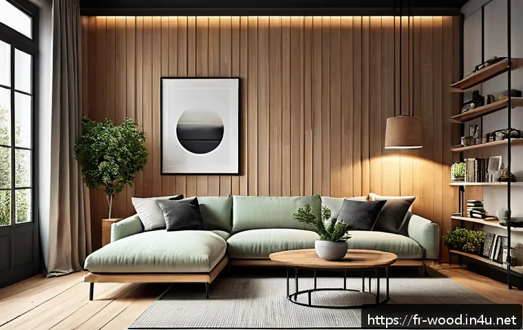 목재 인테리어 아이디어 - A cozy modern living room featuring light oak wood paneling on the walls, with horizontal lambris th...