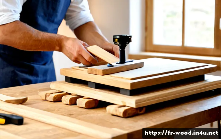 목공예 마케팅 전략 - Photorealistic French artisan woodworker in a bright Provence-style workshop, arranging elegant hand...